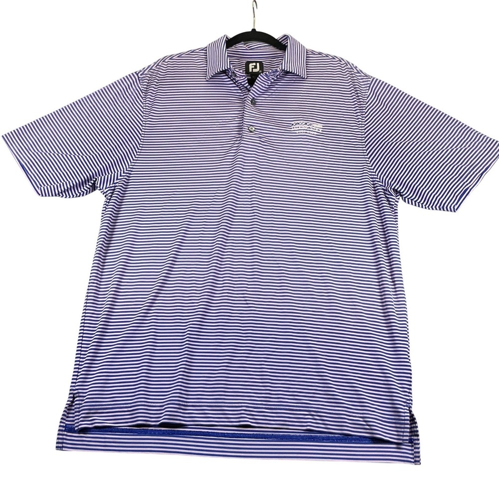 FootJoy FJ Mens‎ Golf Polo Shirt MED Blue Stripe Athletic Stretch Casual NWT